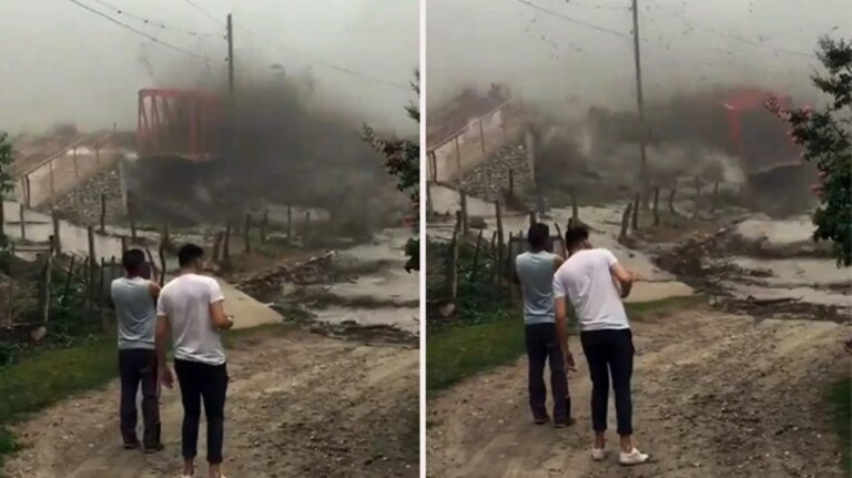 Arjantin’de şiddetli yağışlar sonucu yaya köprüsü sel sularına kapıldı