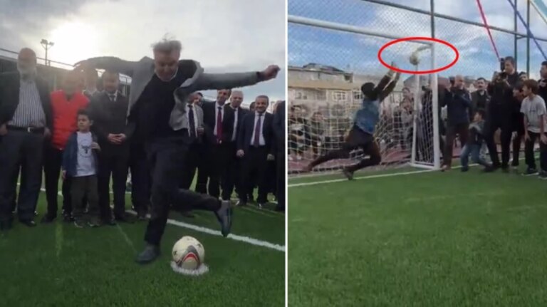 Gençlik ve Spor Bakanı Bak’tan usta işi penaltı! Rabona tekniğiyle topu 90’a yolladı