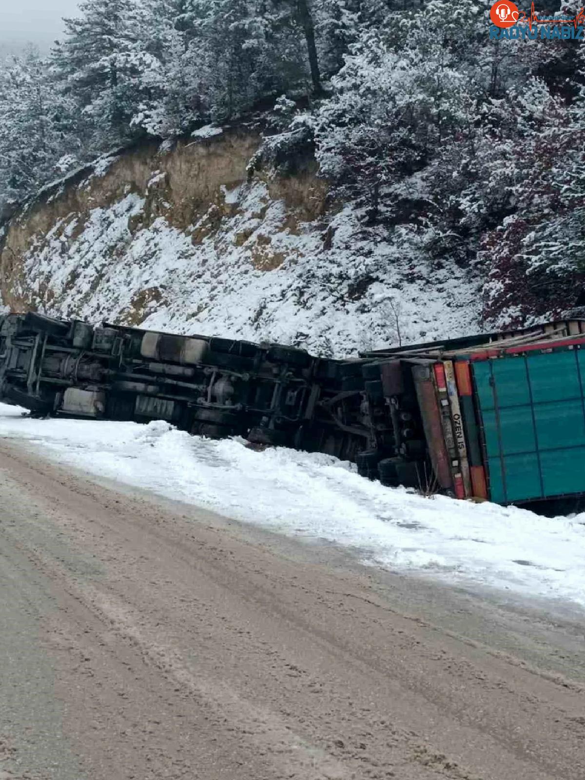 Bolu’da canlı tavuk taşıyan kamyon devrildi