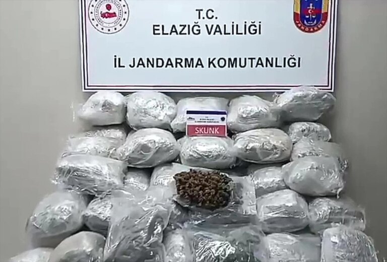 Elazığ’da tırın dorsesinde 138 kilogram skunk ele geçirildi