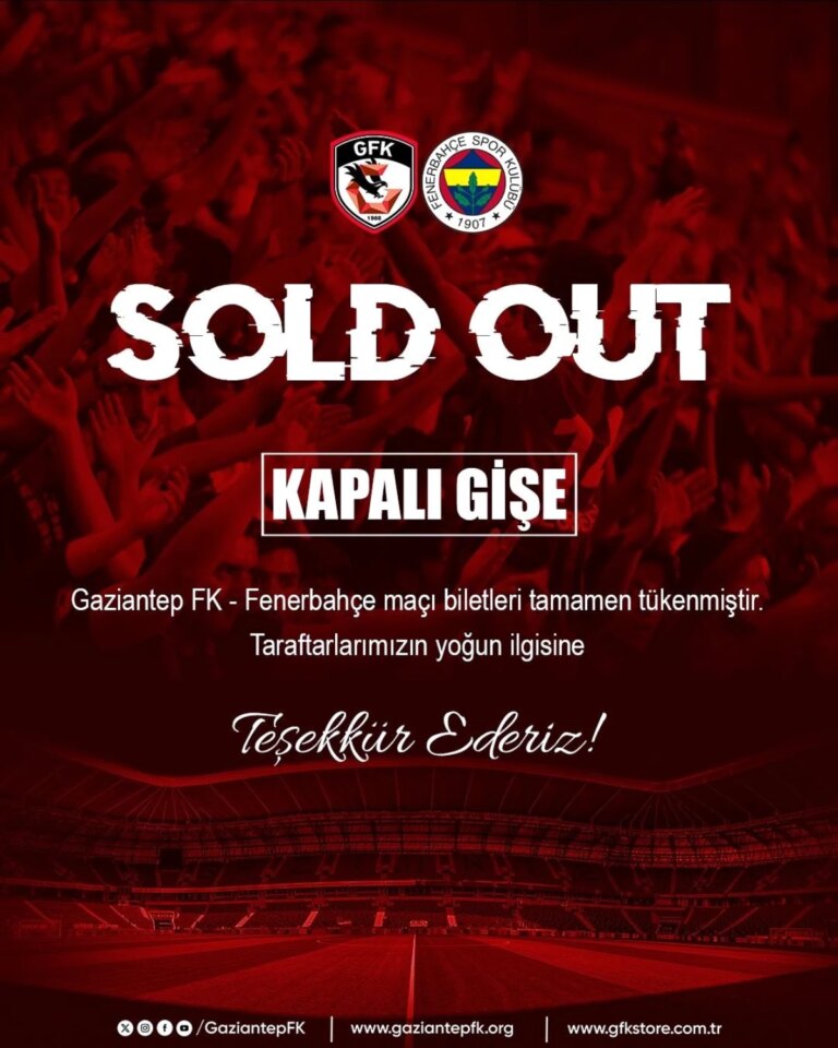 Gaziantep FK-Fenerbahçe Maçının Biletleri Tükendi