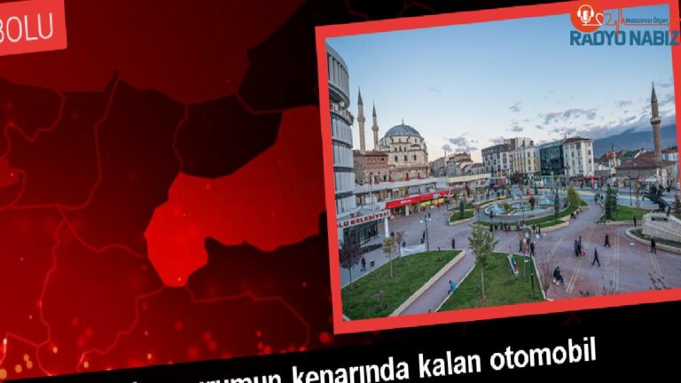 Mudurnu’da ağır kar yağışı nedeniyle uçurum kenarında duran araba kurtarıldı