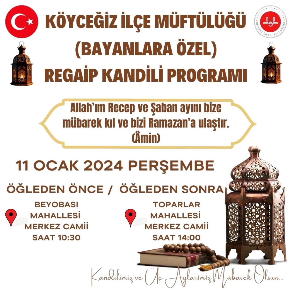 Muğla’da Regaib Kandili için özel program düzenlenecek