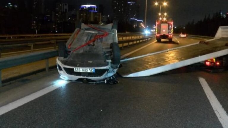 Ümraniye’de kaza: Takla atan otomobilde 1 kişi yaralandı